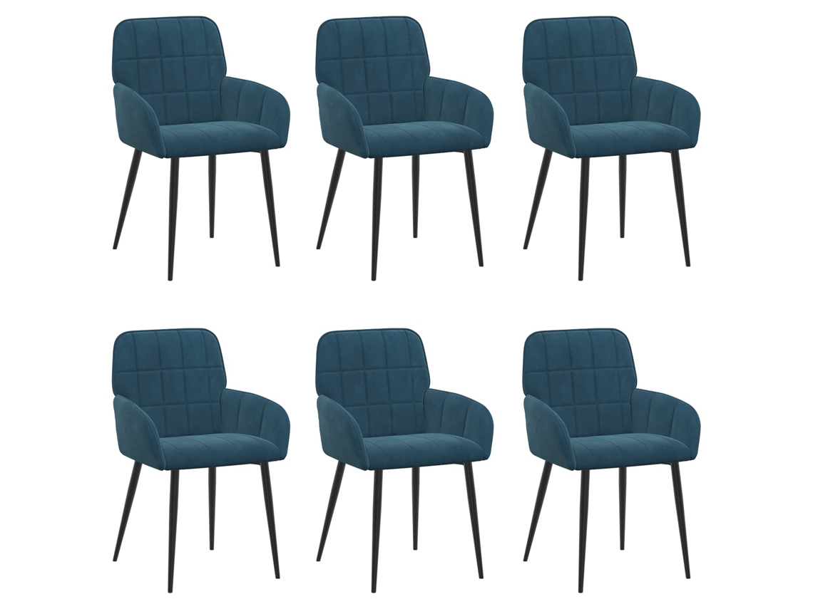 Conjunto 6 Cadeiras De Jantar Vidaxl Azul Veludo (57 X 50 X 85 Cm)
