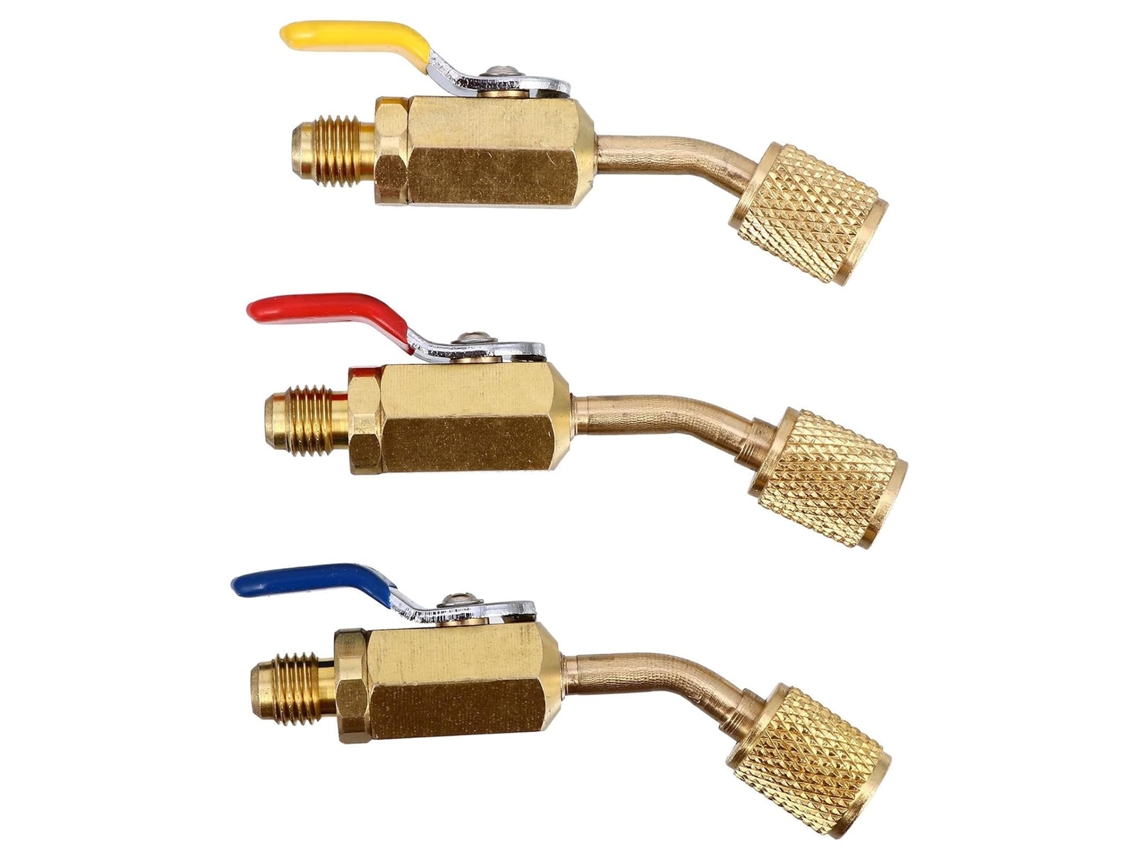 Adaptador de válvula de esfera Cotovelo em cobre para mangueiras de recarga de refrigerante
