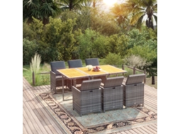 Vidaxl 7 Pcs Conjunto de Jantar P/ Jardim C/ Almofadões Vime Pe Cinza