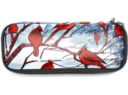 Estojo para lápis com estampa de pássaros de inverno, design retrô Cardeal, grande capacidade, ideal para a escola.