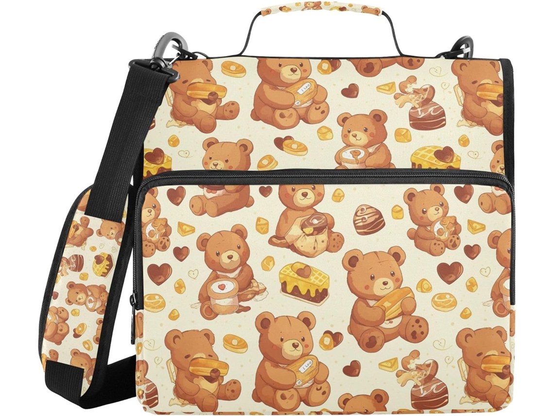 Pasta De Escritório Com Estampa Urso Desenho Animado Comendo Chocolate E Mel, Alça De Ombro, Fácil De Transportar, 3