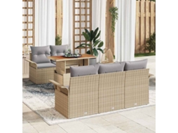 Vidaxl Conjunto De Sofá De Jardim 6 Unid. Bege E Cinza Claro Vime Pe