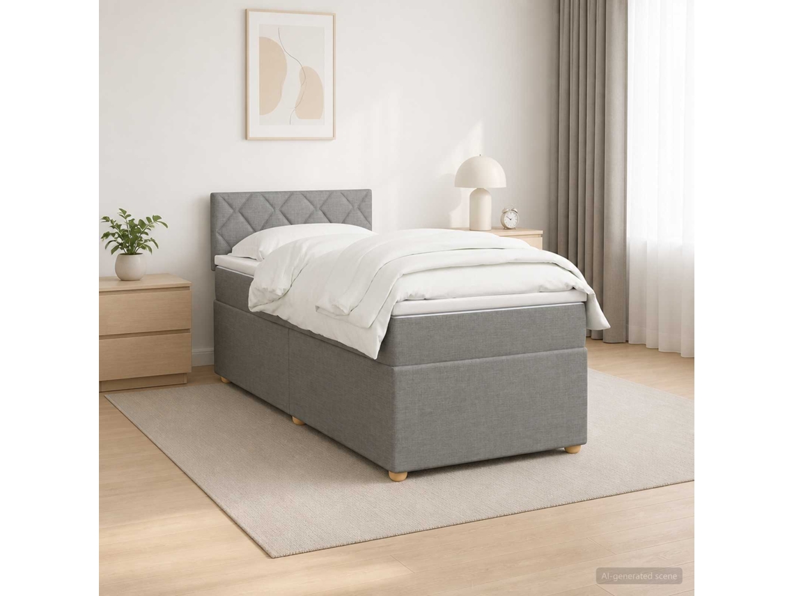 Vidaxl Cama Box Spring Com Colchão Cinzento-claro 100 X 200 Cm Tecido