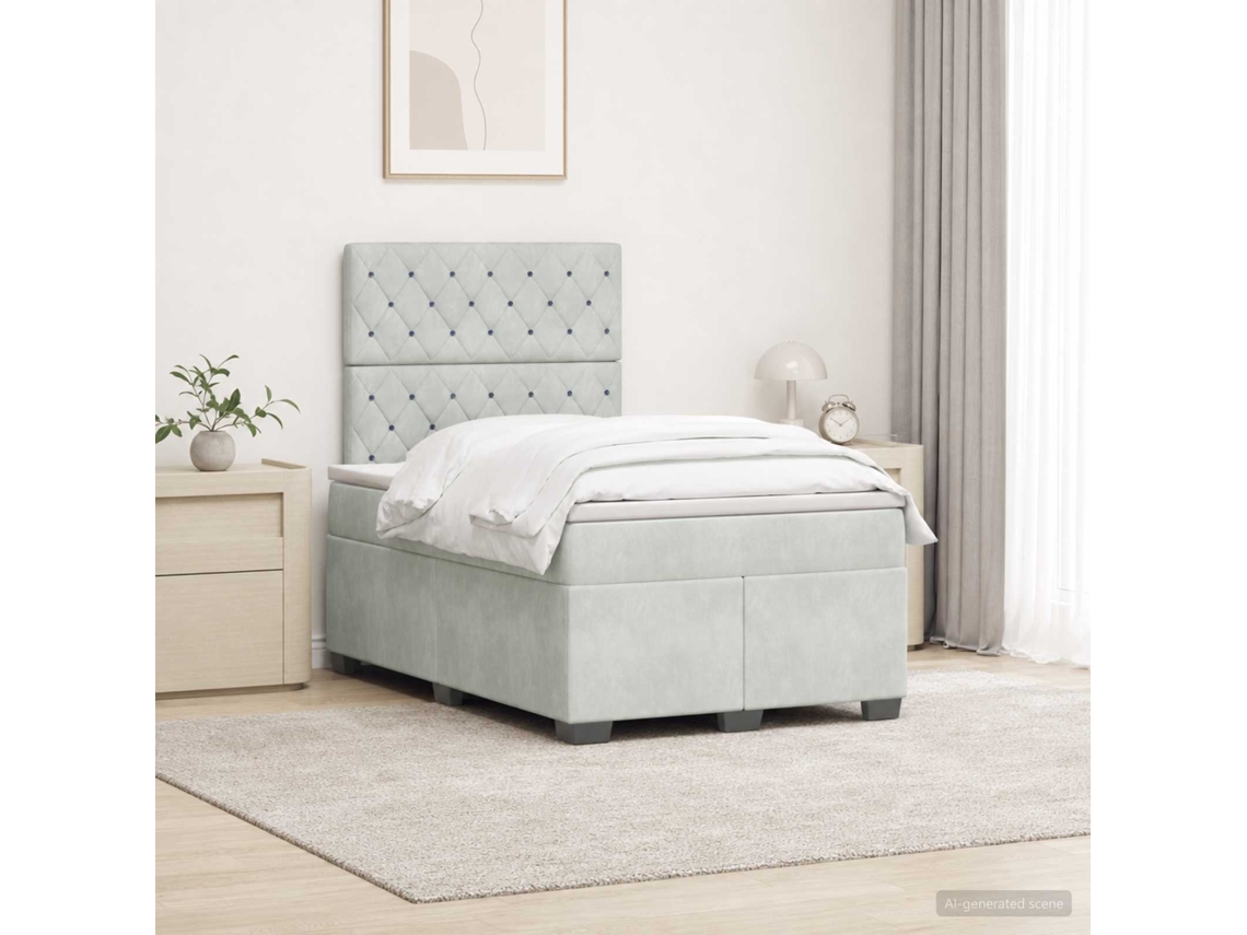 Vidaxl Cama Box Spring Com Colchão Cinzento-claro 120 X 190 Cm Veludo