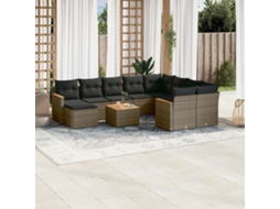 Vidaxl 11 Pcs Conjunto Sofás De Jardim C/ Almofadões Vime Pe Cinzento