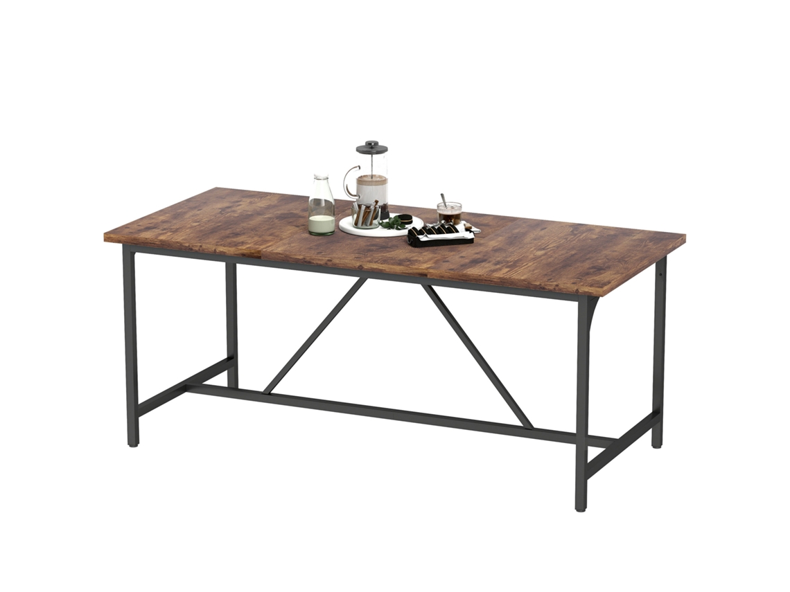 Mesa De Refeição Retangular Para 6-8 Pessoas Mesa De Cozinha Industrial Com Pés De Metal 180x80x75,5 Cm Castanho Rústico