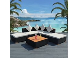 Vidaxl 6 Pcs Conjunto Lounge de Jardim C/ Almofadões Vime Pe Preto