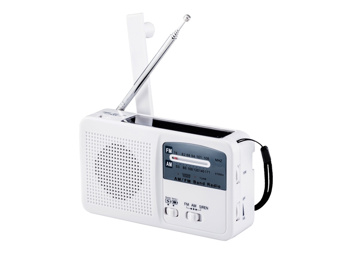 Rádio de Manivela AQUAFORGE com célula solar, lanterna, bateria externa de 2000mah, sos