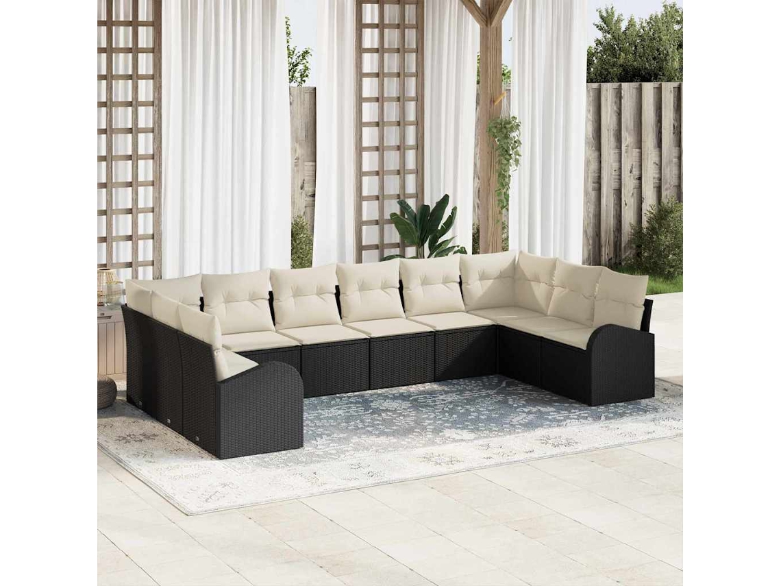 Vidaxl Conjunto de Sofás com Almofada 10 Pcs Preto Polirattan