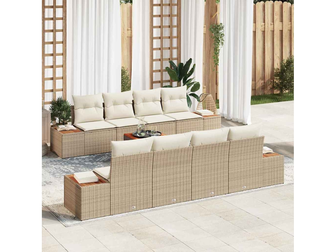 Vidaxl Conjunto De Sofá De Jardim 9 Unid. Bege Rattan Sintético
