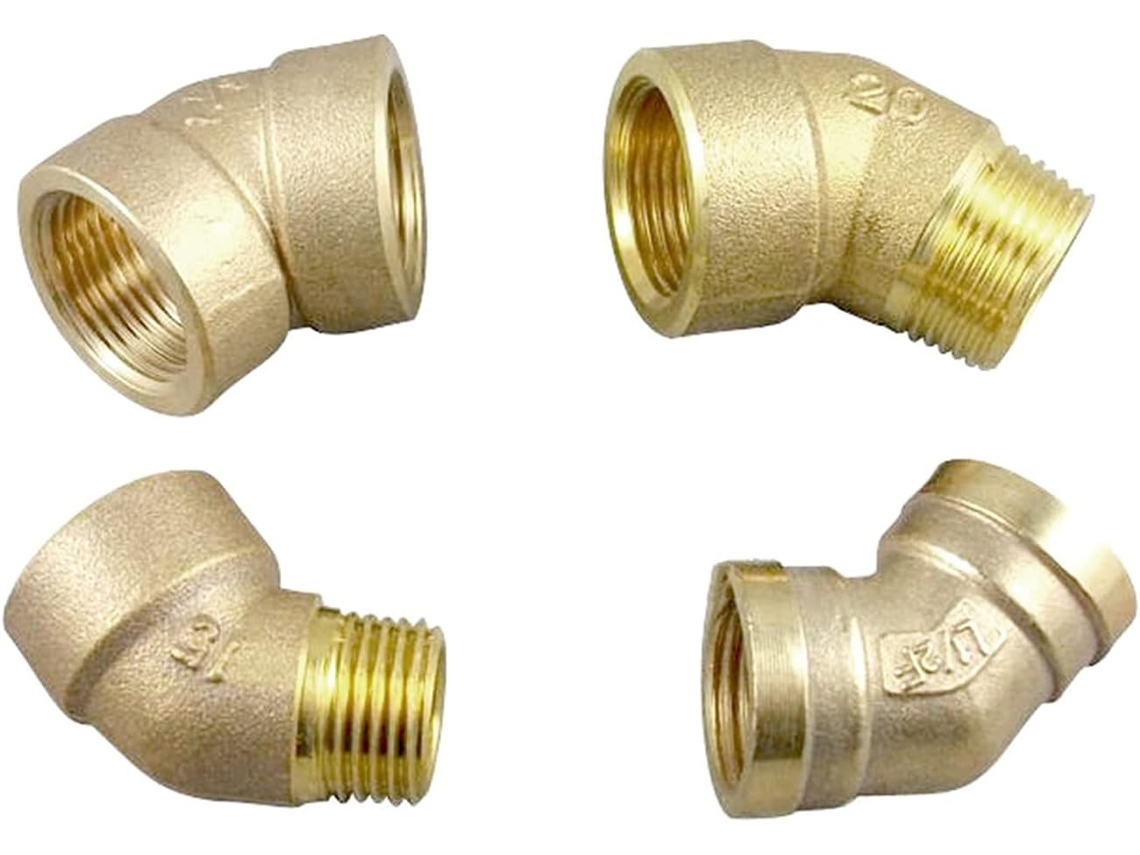 Conector Adaptador para Jardim com Rosca Macho Npt Fêmea de 1/8'', 1/4'' e 3/8'', Cotovelo 45 Graus em Latão