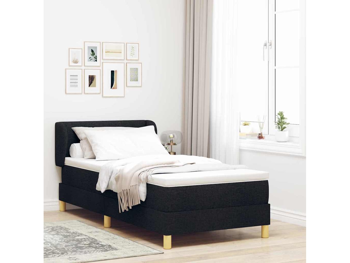 Vidaxl Cama Box Com Cabeceira Preto 90 X 200 Cm Tecido