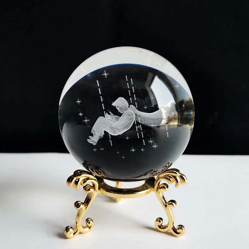 Bola de Cristal 60mm Esfera de Vidro Esculpida em 3d Peso de Papel com Base MDUG (estilo 3 60mm)