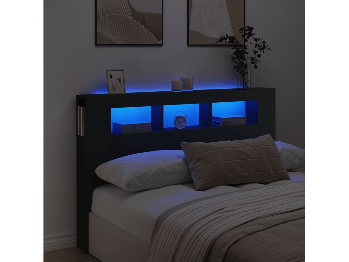 Cabecero con LEDs 160x18,5x103,5 cm, Derivado Madera Negra