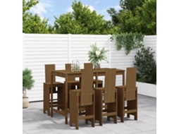 Conjunto 7 Peças De Bar P/ Jardim Madeira Pinho Maciça Castanho Mel Dkd Home Decor