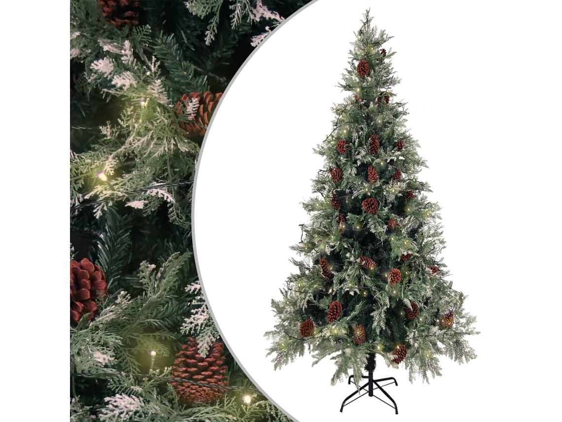 Vidaxl Árvore Natal Pré-iluminada C/ Pinhas 225 Cm Pvc/pe Verde/branco