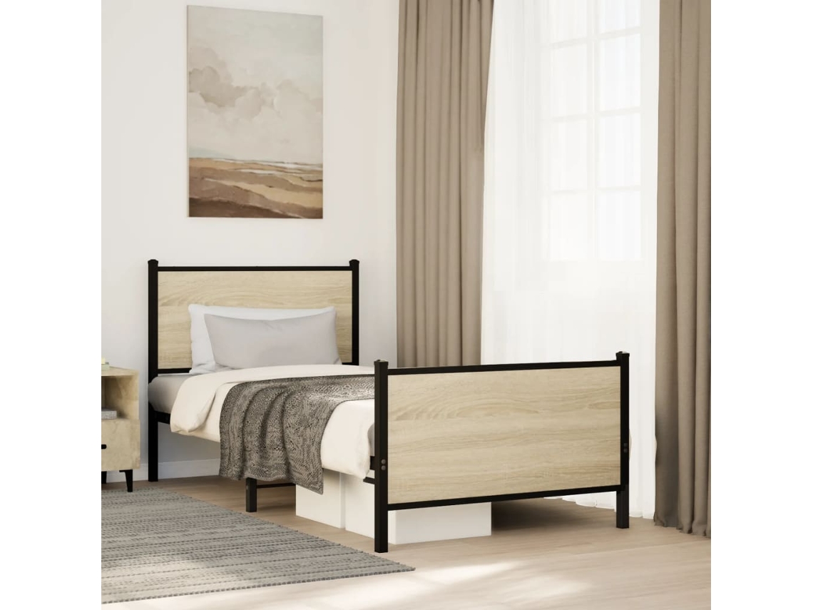 Vidaxl Estrutura De Cama Sem Colchão 90x200 Cm Metal Carvalho Sonoma