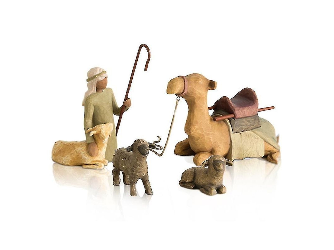 Presépio com 4 peças: Pastor e animais do estábulo em resina - Escultura para decoração de casa