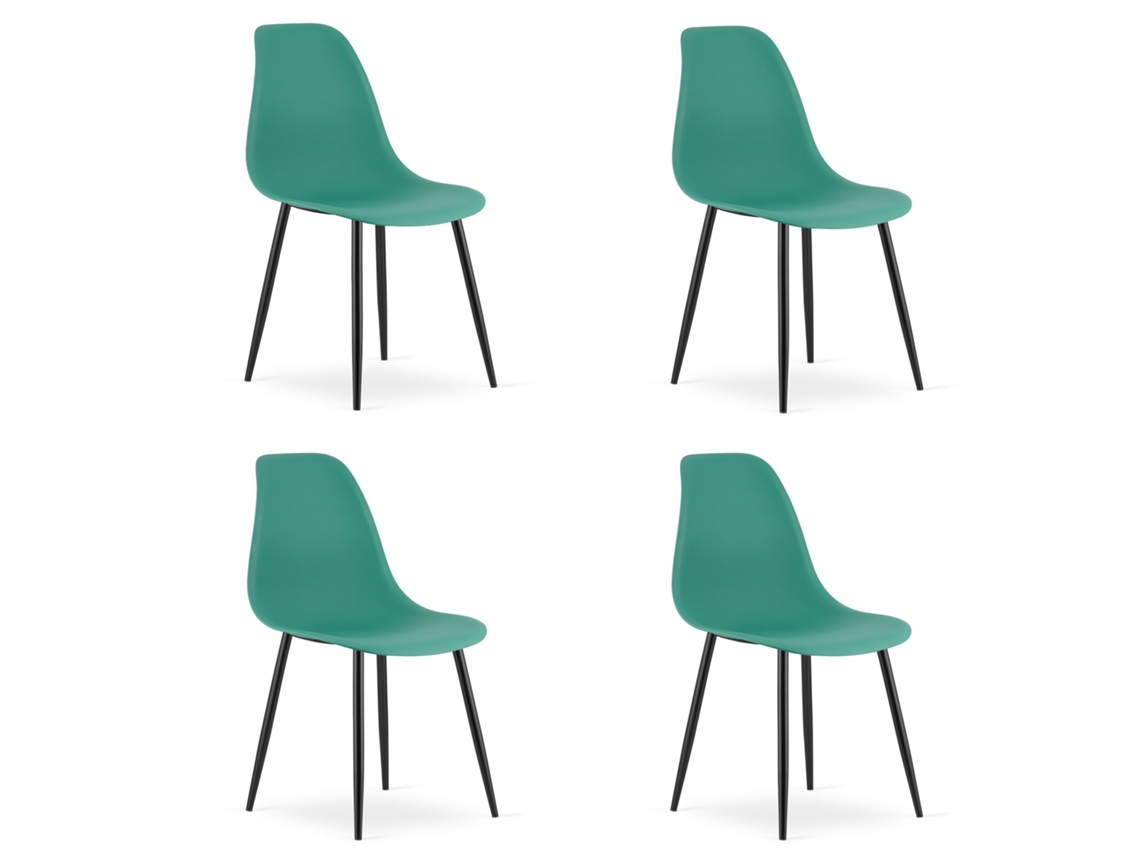 Cadeira De Jantar Conjunto De 4 Peças Kaleo Assento Verde, Pernas Pretas, Assento Ergonômico, Pés Niveladores Ajustáveis