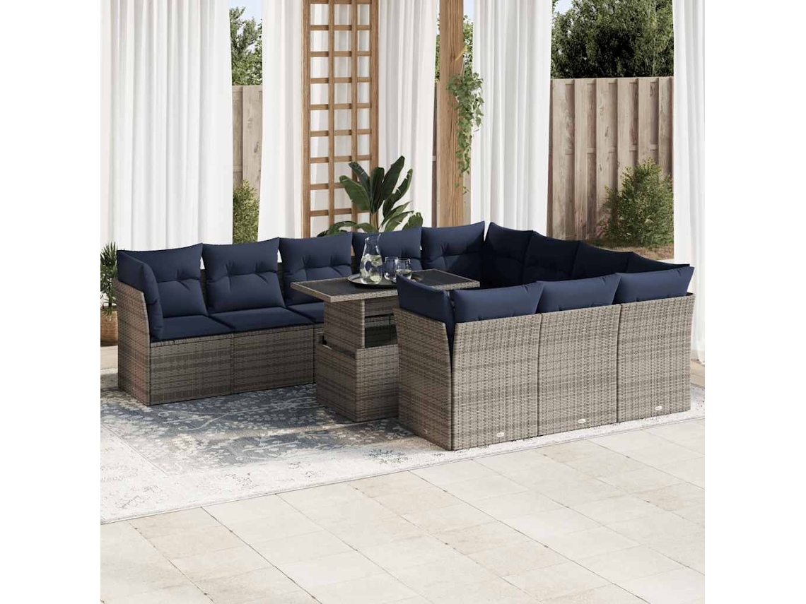 Vidaxl 11 Pcs Conjunto Sofás De Jardim C/ Almofadões Vime Pe/acácia