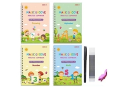 Caderno de Prática de Escrita Reutilizável, Conjunto com 4 Unidades e Cores Variadas BRILVIBERA