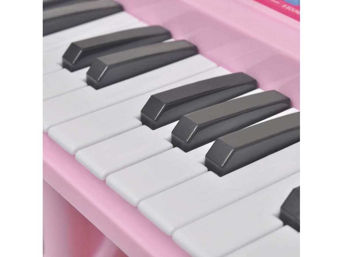 Piano Teclado Brinquedo Infantil Microfone Educativo Musical Cor Rosa