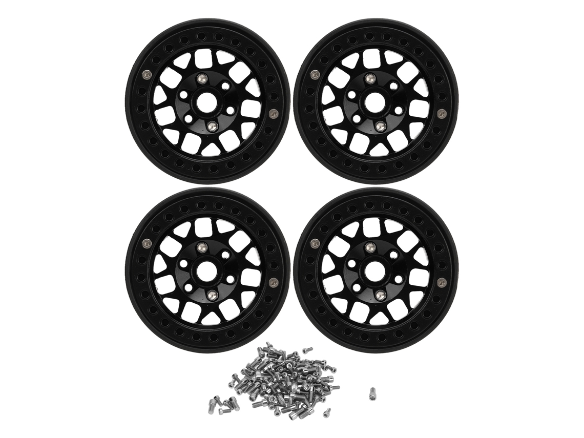 4pcs Rodas De Liga De Alumínio Beadlock 1.9in Para Rc Crawler Scx10 Scx10 Ii Preto
