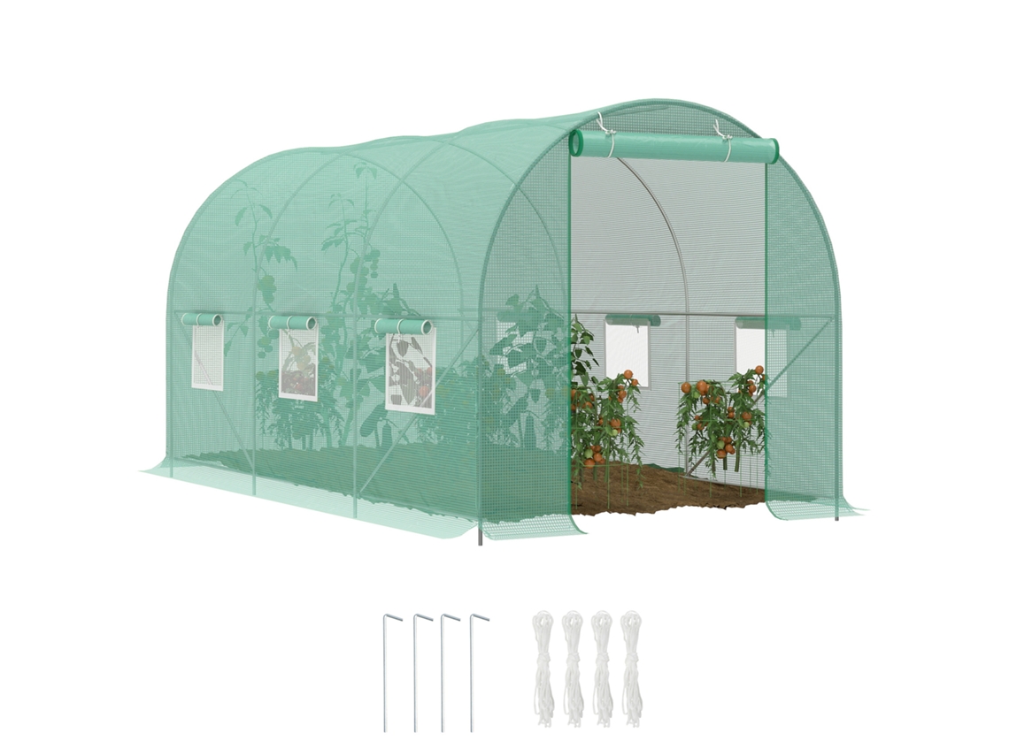 Túnel Para Jardim 4,45x2x2 M Com Teto Arredondado, Em Pe E Metal, Verde