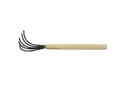 Ancinho de jardim com ponta longa de madeira, ferramenta resistente à flexão para capinar ou remover ervas daninhas.