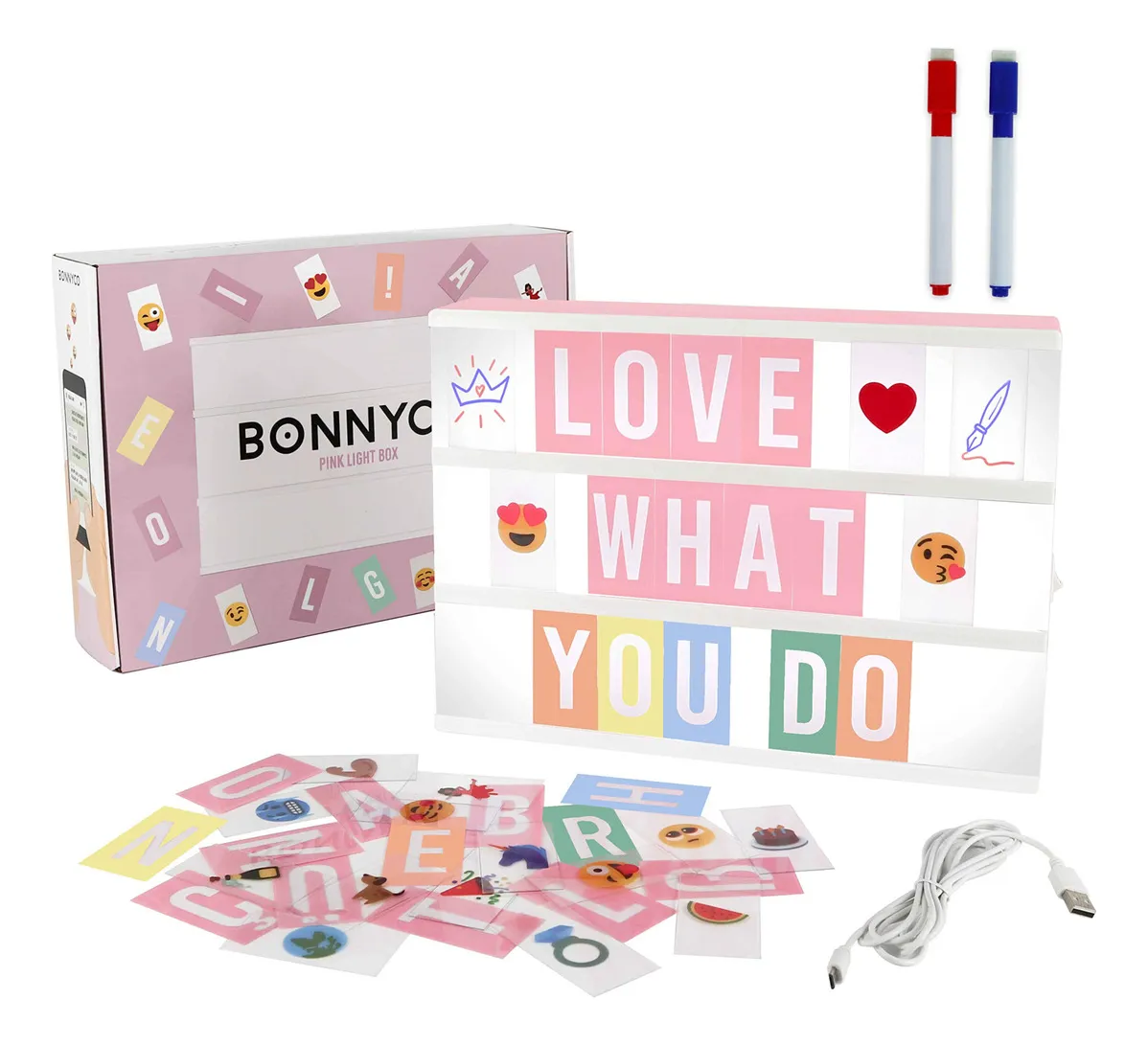 Caixa De Luz De Cinema Bonnyco Rosa Com 400 Letras E Emojisvayotoy