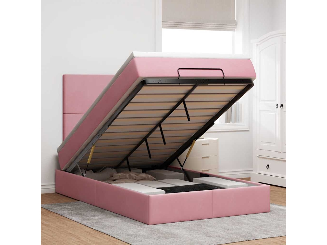 Vidaxl Estrutura De Cama Otomana Com Colchões 120x200 Cm Veludo Rosa