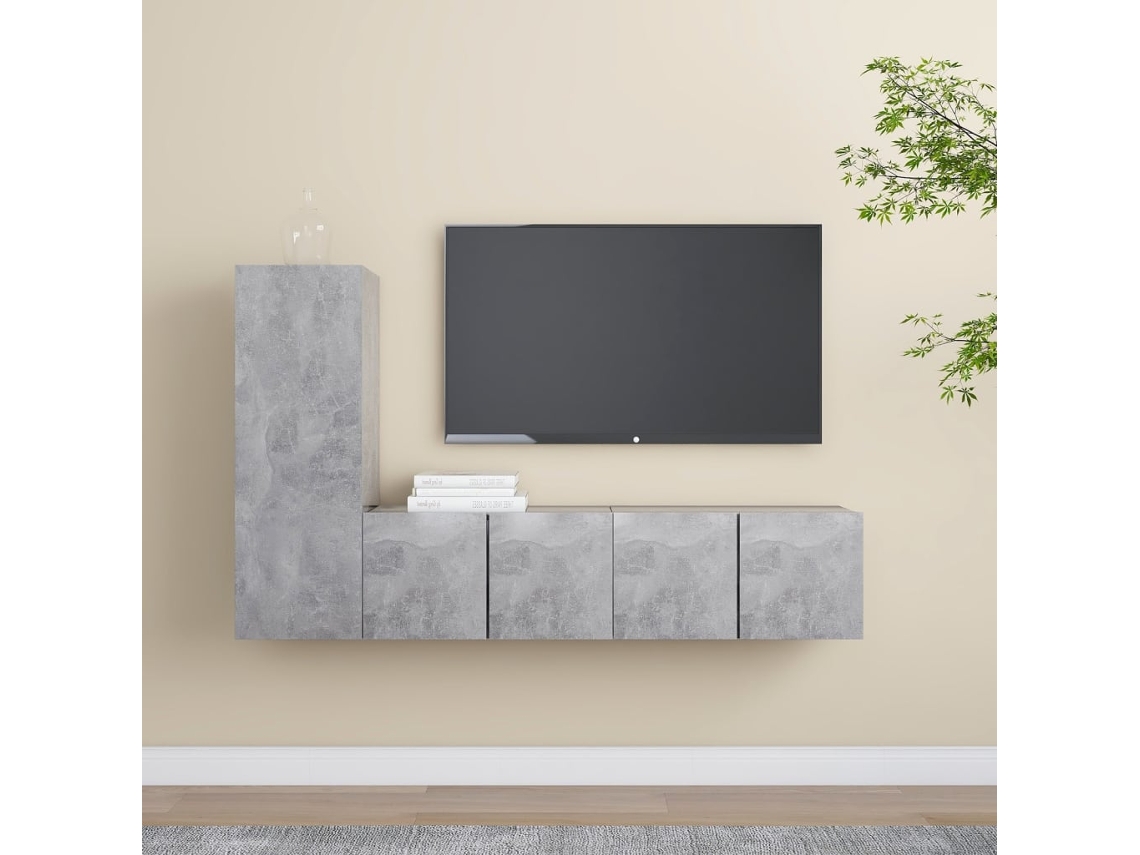 Vidaxl 3 Pcs Conjunto De Móveis De Tv Contraplacado Cinzento Cimento