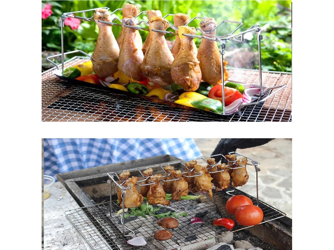 Suporte de Asas de Frango em Aço Inoxidável para Grelha 12 Slots