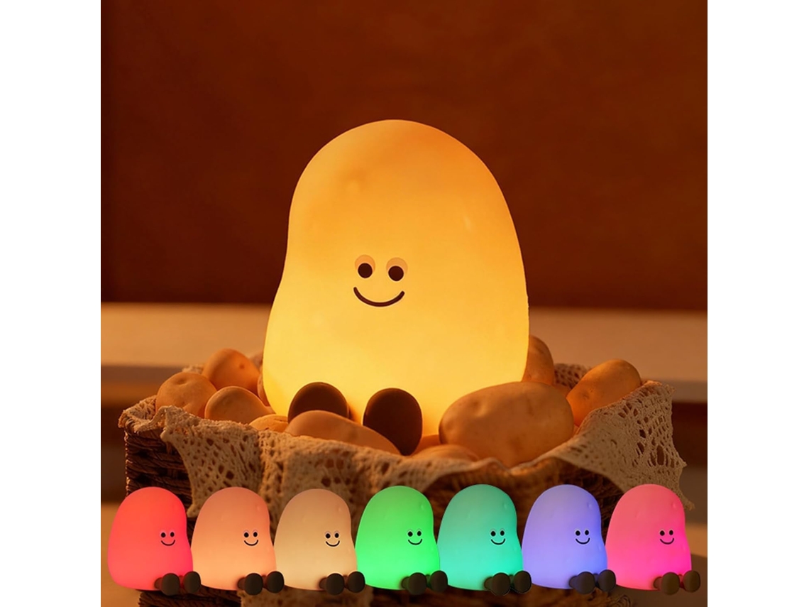 Luminária noturna infantil de LED em formato de batata-doce, feita de silicone, com 7 unidades.