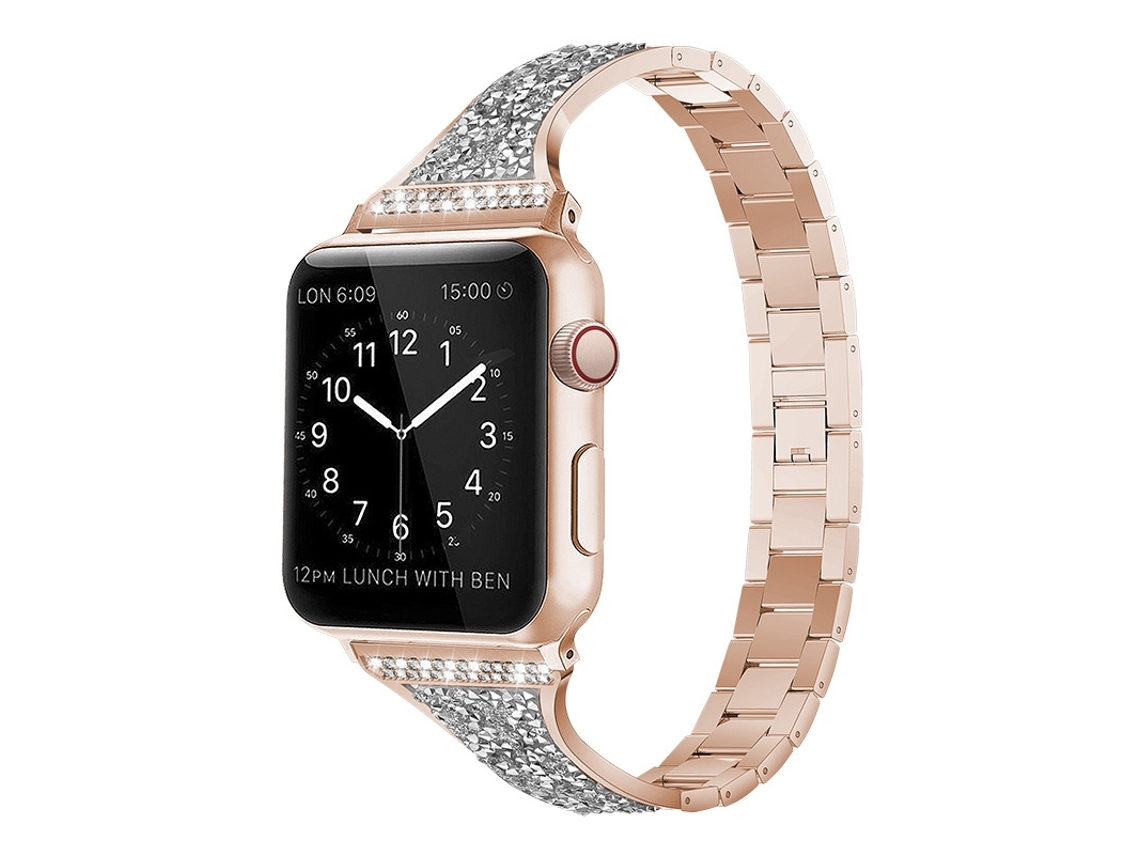 Bracelete para Smartwatch com pulseira de couro incrustada de diamantes para Apple Watch Ultra 49 mm e Watch Ultra 2 49 mm/Série 9 e 8 e 7 45 mm/SE