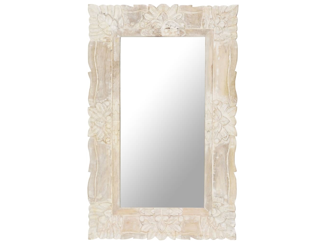 Vidaxl Espelho 80x50 Cm Madeira De Mangueira Maciça Branco
