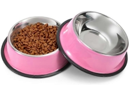 Conjunto de 2 Tigelas para Cães e Gatos em Aço Inoxidável para Água e Comida. Cor Rosa AQUAFORGE