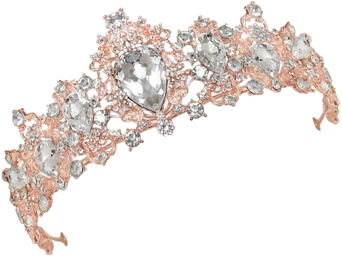Coroa De Noiva Barroca Rosa E Acessório De Cabelo Para Casamentos, Festas E