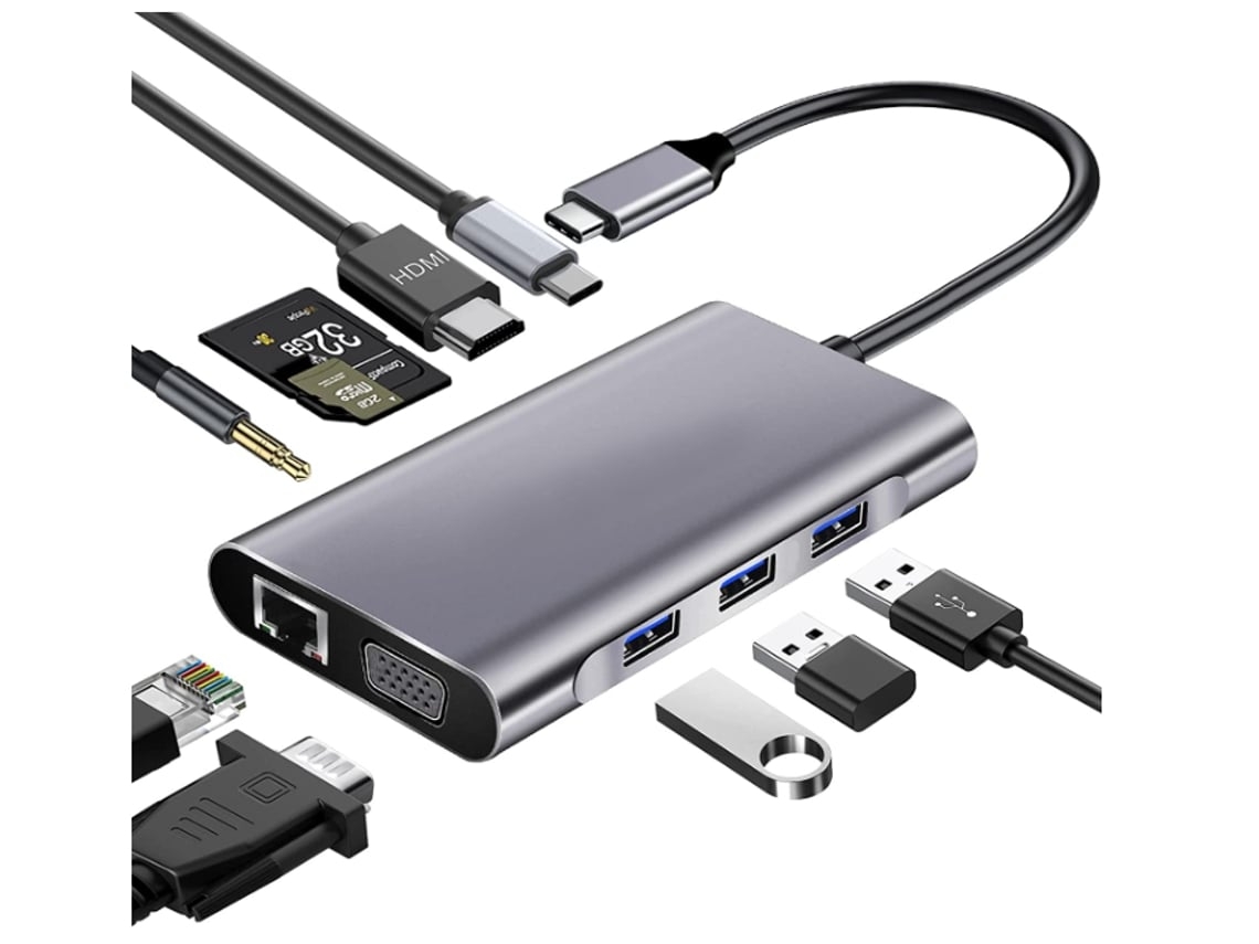 Hub Usb C Dual Monitor Usb C Docking Station 10 em 1 com Usb C para Hdmi 4K 1080P Vga Carregador Pd Gigabit Ethernet Cinza