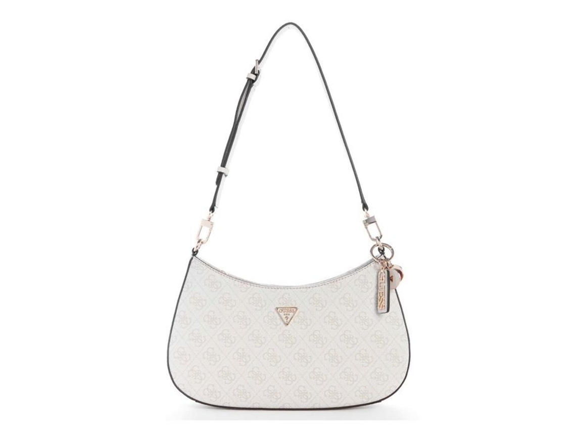 Bolsa de ombro Guess Creme Bege para mulheres - Bolsa de ombro Noelle II com zíper superior e logo na cor osso 341372