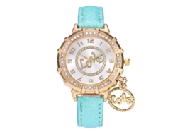 Relógio de Pulso Feminino Zhoulianfa de Couro Pu Strass Mostrador Redondo Quartzo Verde Menta