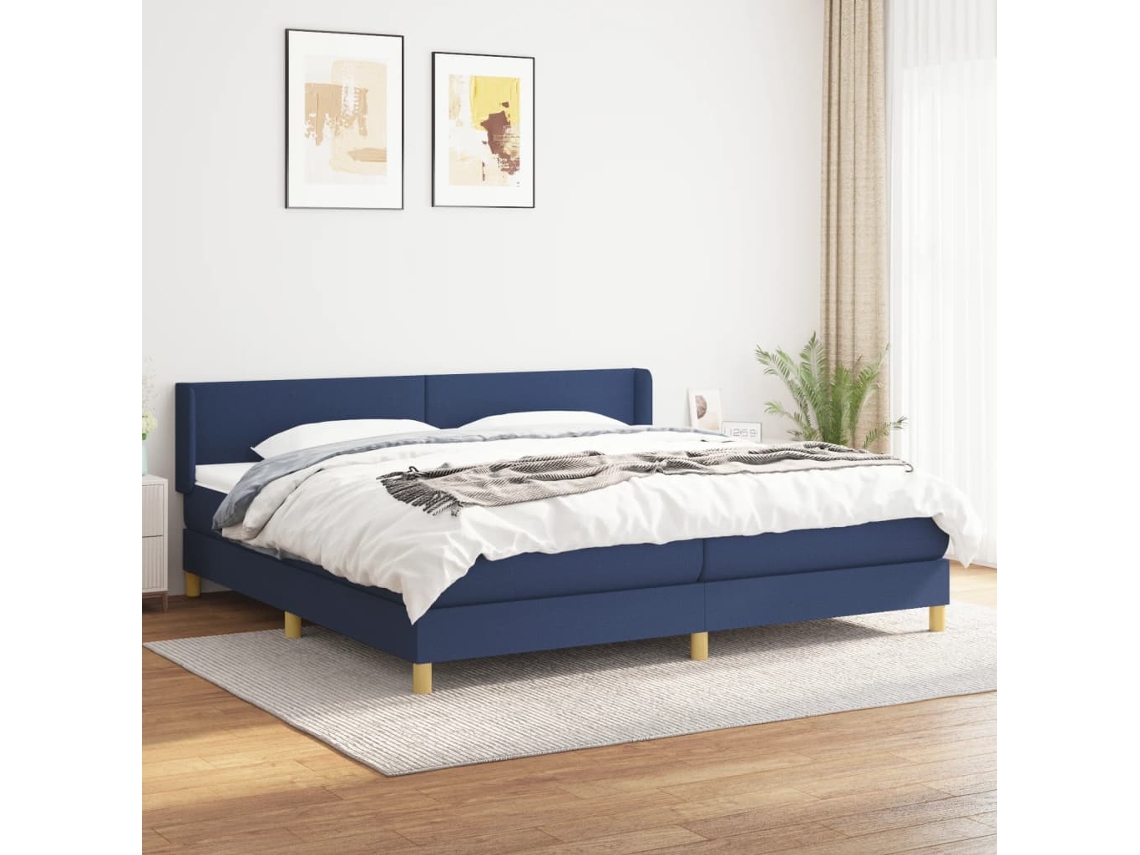 Vidaxl Cama Com Molas/colchão 200x200 Cm Tecido Azul