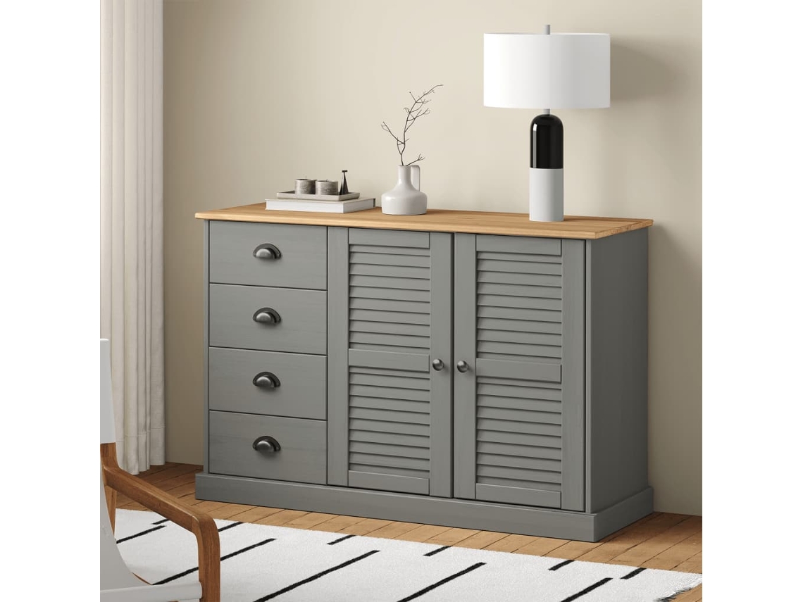 Vidaxl Aparador Com Gavetas Vigo 113x40x75 Cm Pinho Maciço Cinzento