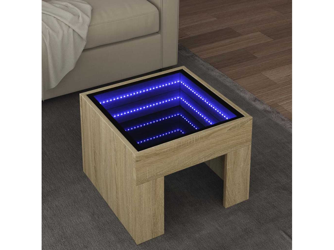 Vidaxl Mesa De Centro Luzes Led Infinity 40x40x30 Cm Carvalho Sonoma