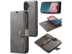 Capa Carteira Dg.ming Para Iphone 17 Em Couro Genuíno Removível - Cinza