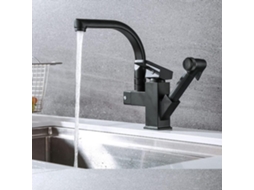 Torneira De Cozinha Preta Para Instalação Em Bancada Com Misturador Flexível Extensível.