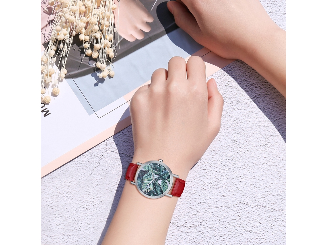 Reloj De Pulsera Minimalista Unisex Dial Redondo Cuarzo Moda (rojo)