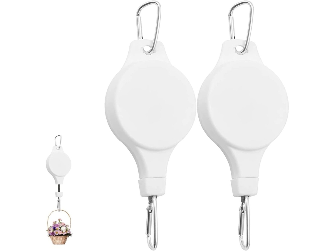 Conjunto de 2 Polias Retráteis para Plantas Suporte Ajustável para Cestos Suspensos com Mosquetão, Aço Inoxidável, Multicolor, Comprimento 90cm INF
