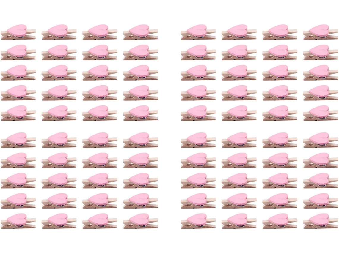 Mini Clipes De Madeira Em Formato De Coração Para Fotos, Álbuns De Recados E Cartões Rosa 80 Uni Gokoco