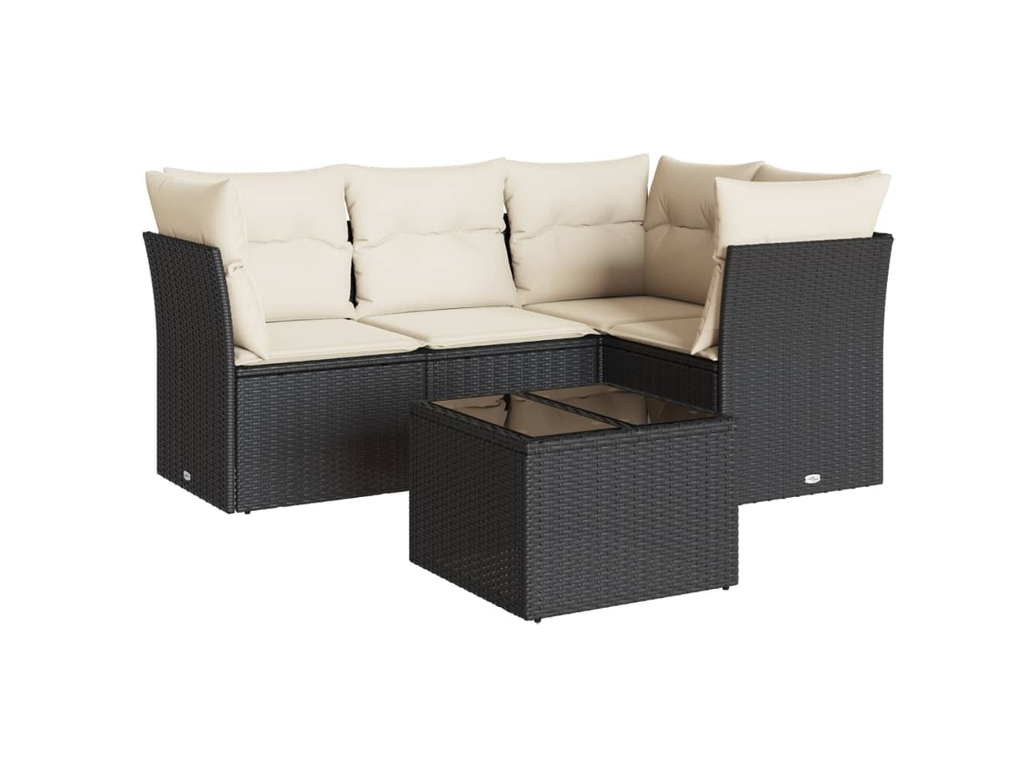 Conjunto de 5 sofás de jardim com almofadões Vime Pe Preto MAISON EXCLUSIVE (5 peças)